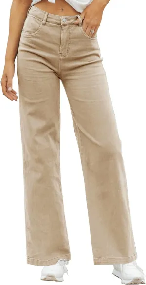 ZC&GF Women's Wide Leg Pants Loose Straight Pants Back High Elastic Waist Business Work Pants Trousers Long Pants