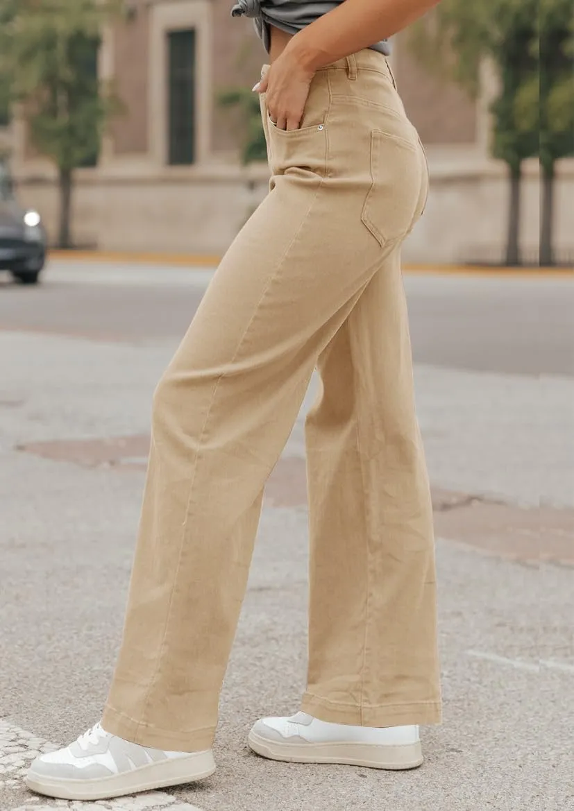 ZC&GF Women's Wide Leg Pants Loose Straight Pants Back High Elastic Waist Business Work Pants Trousers Long Pants