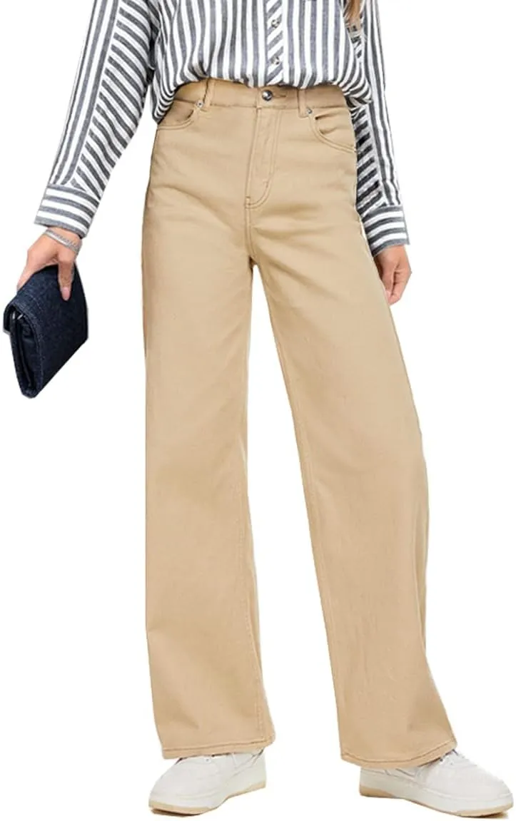 ZC&GF Women's Wide Leg Pants Loose Straight Pants Back High Elastic Waist Business Work Pants Trousers Long Pants