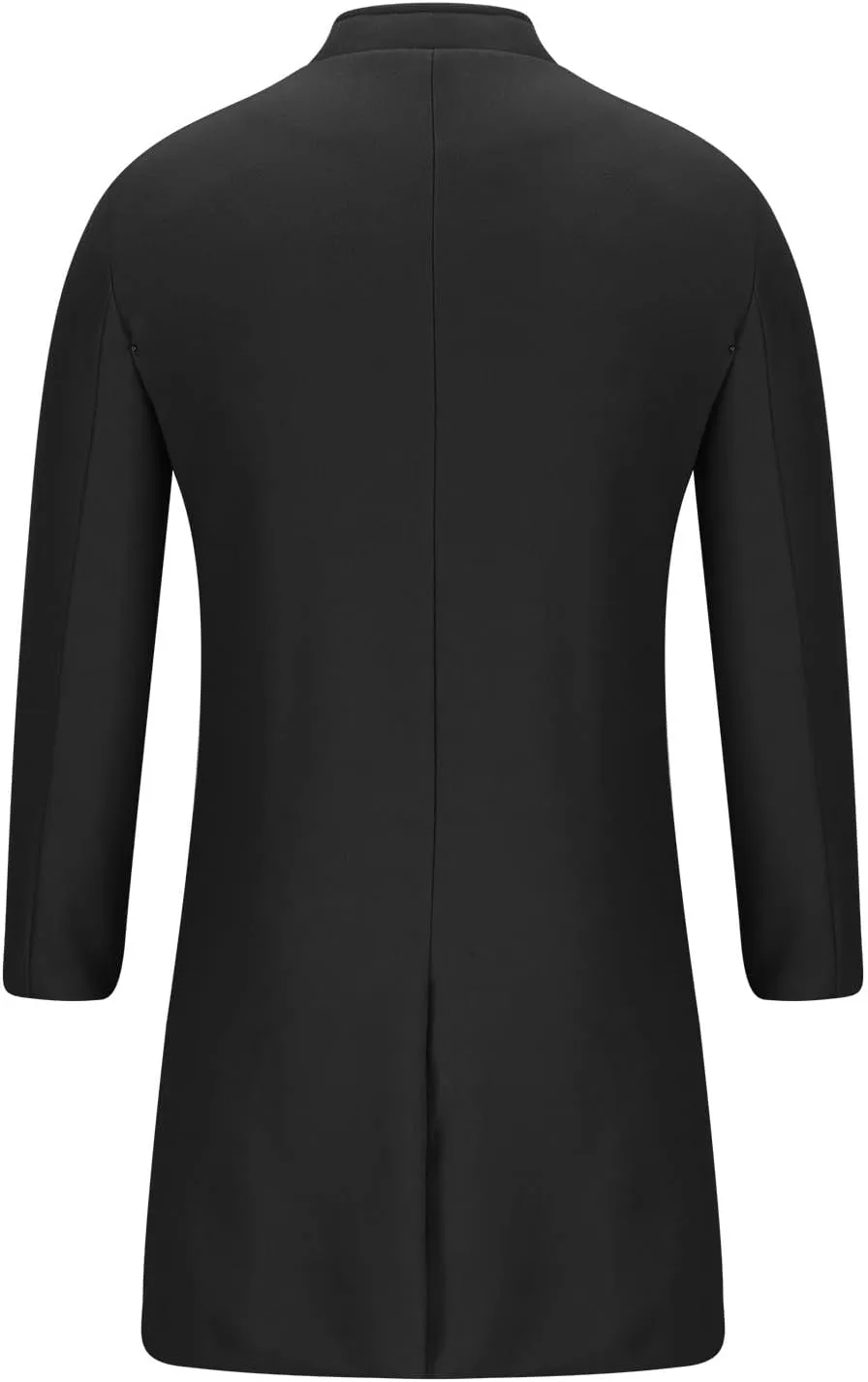 Zeiyignr Men's Trench Coat Mandarin Collar Long Formal Jacket Solid Slim Fit Single Breasted Pea Coats Wool Blend Overcoat
