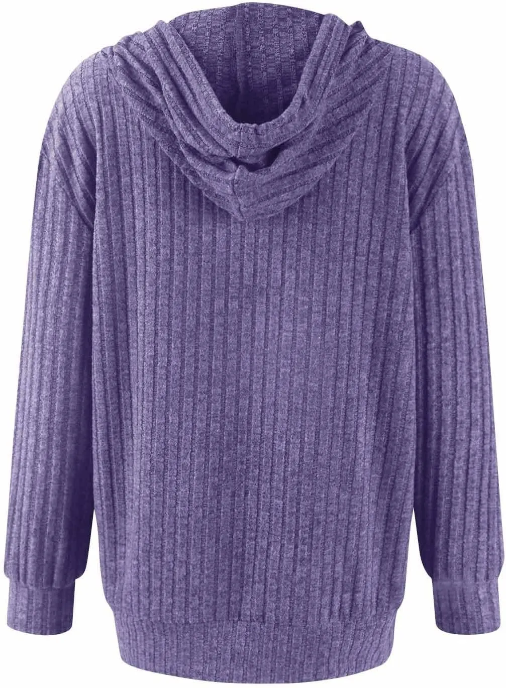 Zip Up Hoodie Women Drawstring Ribbed Knit Sweater Hoodie Long Sleeve Shirt Open Front Cardigan Fall Outfits with Pocket