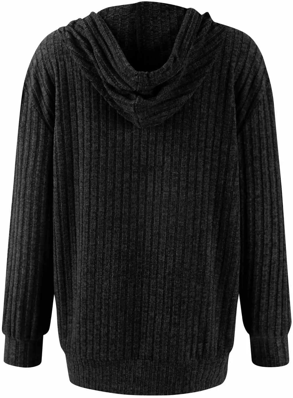 Zip Up Hoodie Women Drawstring Ribbed Knit Sweater Hoodie Long Sleeve Shirt Open Front Cardigan Fall Outfits with Pocket
