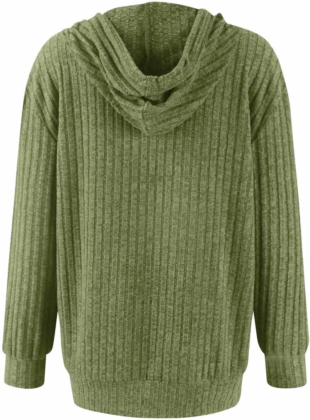 Zip Up Hoodie Women Drawstring Ribbed Knit Sweater Hoodie Long Sleeve Shirt Open Front Cardigan Fall Outfits with Pocket