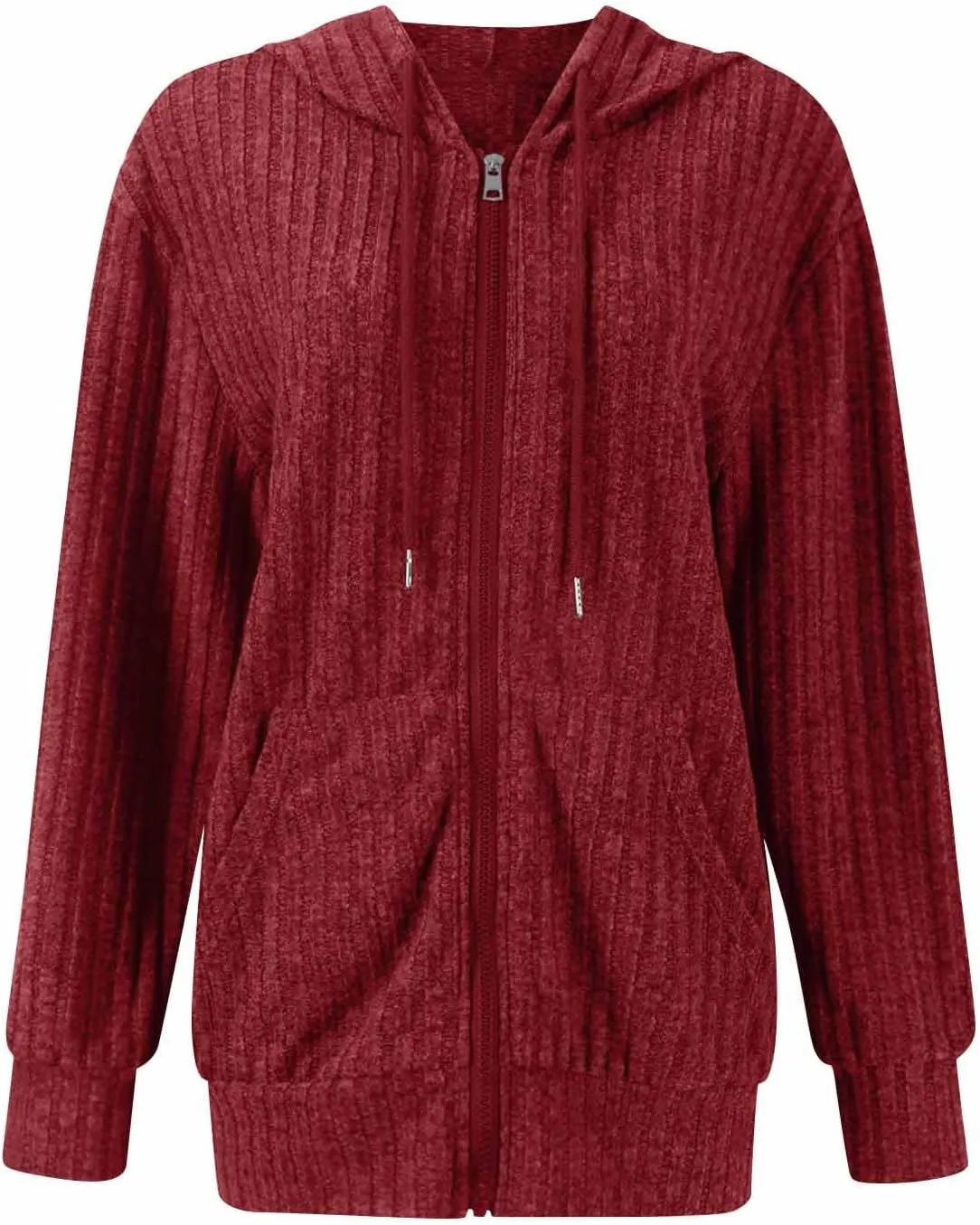 Zip Up Hoodie Women Lightweight Ribbed Knit Sweater Hoodie Cozy Long Sleeve Sweater Tops Fall Sweater with Pocket