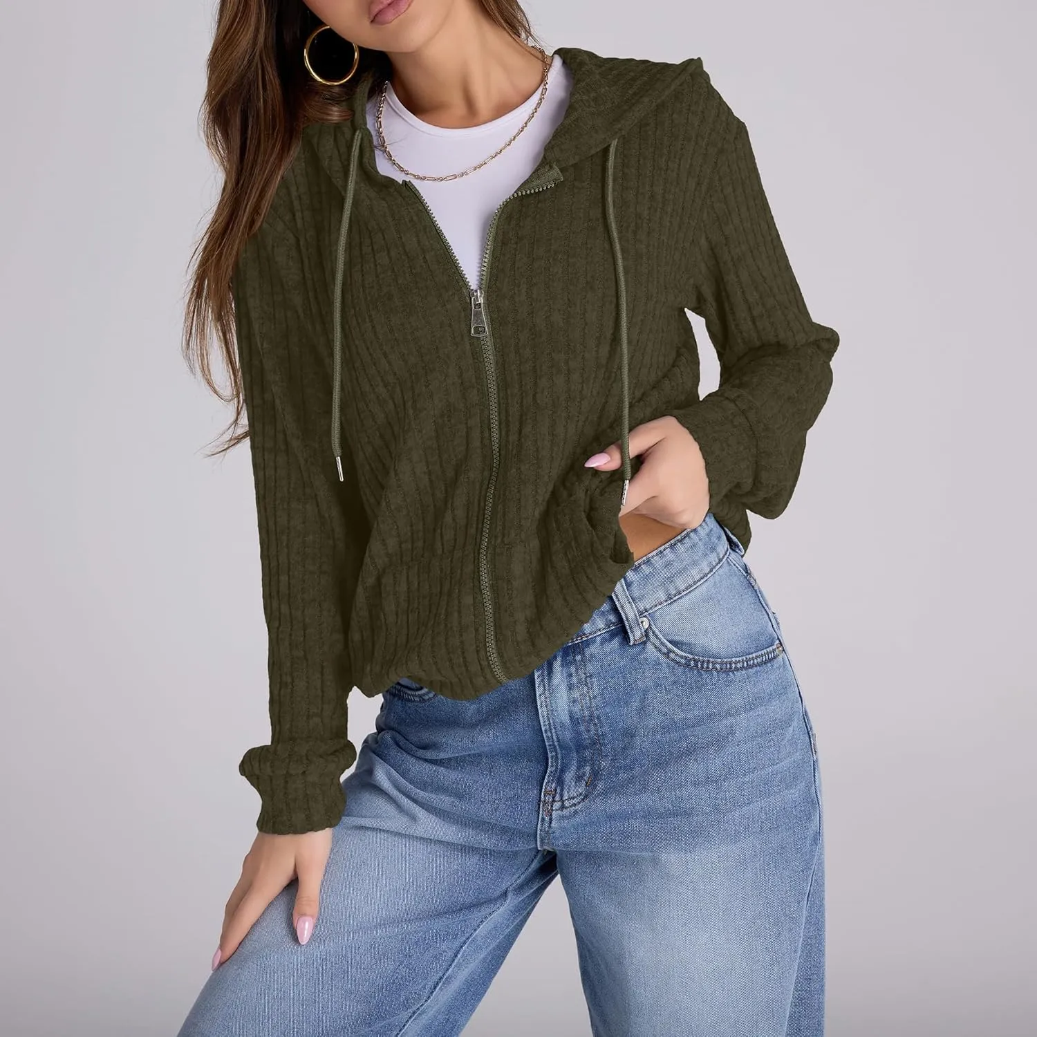 Zip Up Hoodie Women Oversized Sweatshirt Long Sleeve 2025 Fall Outfit Lightweight Jackets Workout Clothes