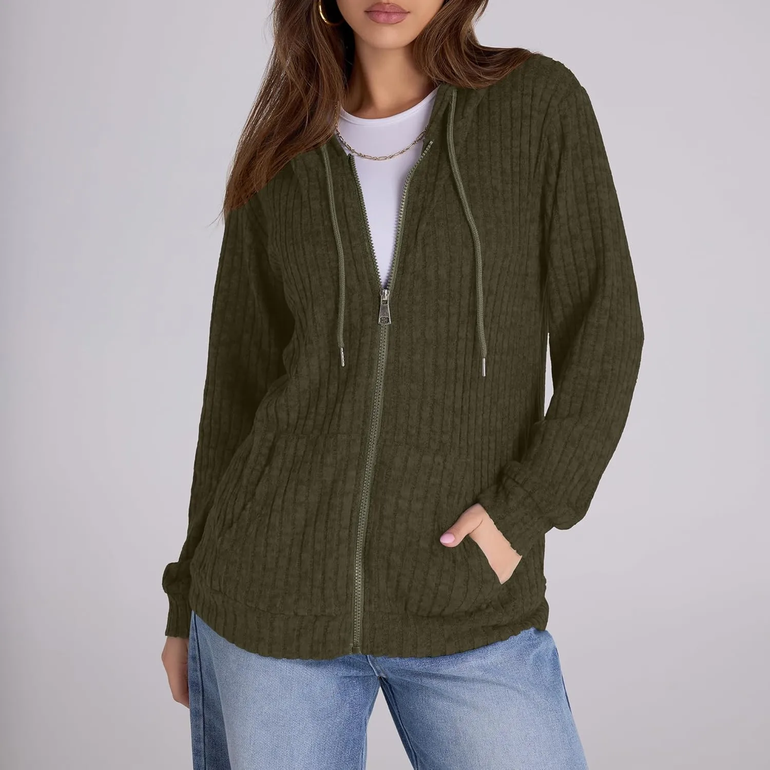 Zip Up Hoodie Women Oversized Sweatshirt Long Sleeve 2025 Fall Outfit Lightweight Jackets Workout Clothes