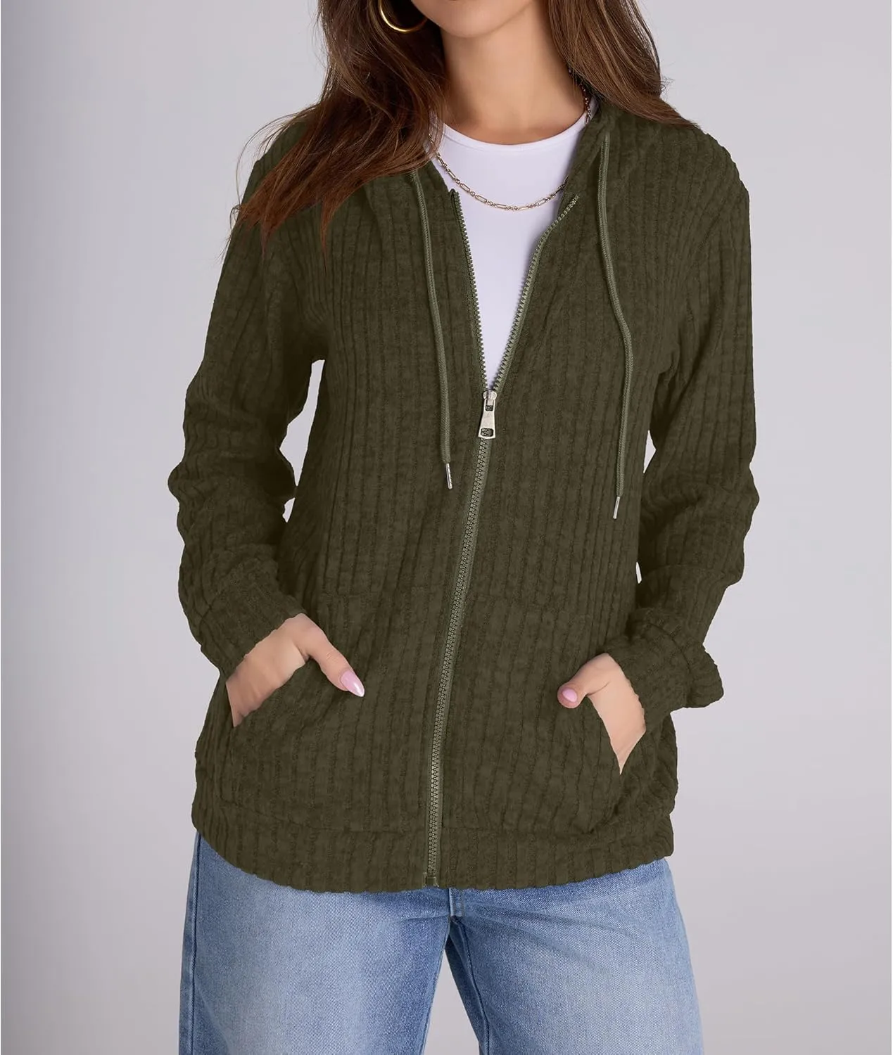 Zip Up Hoodie Women Oversized Sweatshirt Long Sleeve 2025 Fall Outfit Lightweight Jackets Workout Clothes