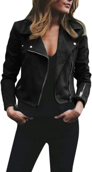 Zip Up Jacket for Women Long Sleeve Notched Lapel Plus Size Motorcycle Coats Fall Winter Y2K Cool Jacket S-5XL