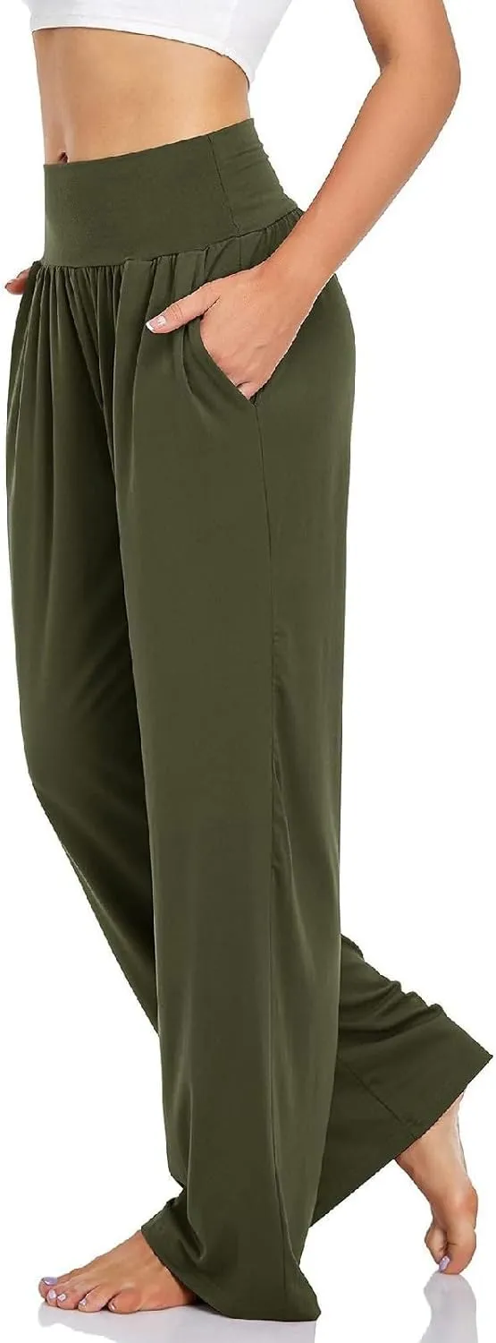 ZWRXW Wide Leg Yoga Pants for Women High Waisted Comfy Casual Loose Sweatpants Athletic Lounge Pants Trousers with Pockets